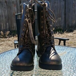 Seven7 Metallic Bronze Lace-Up Combat Boots